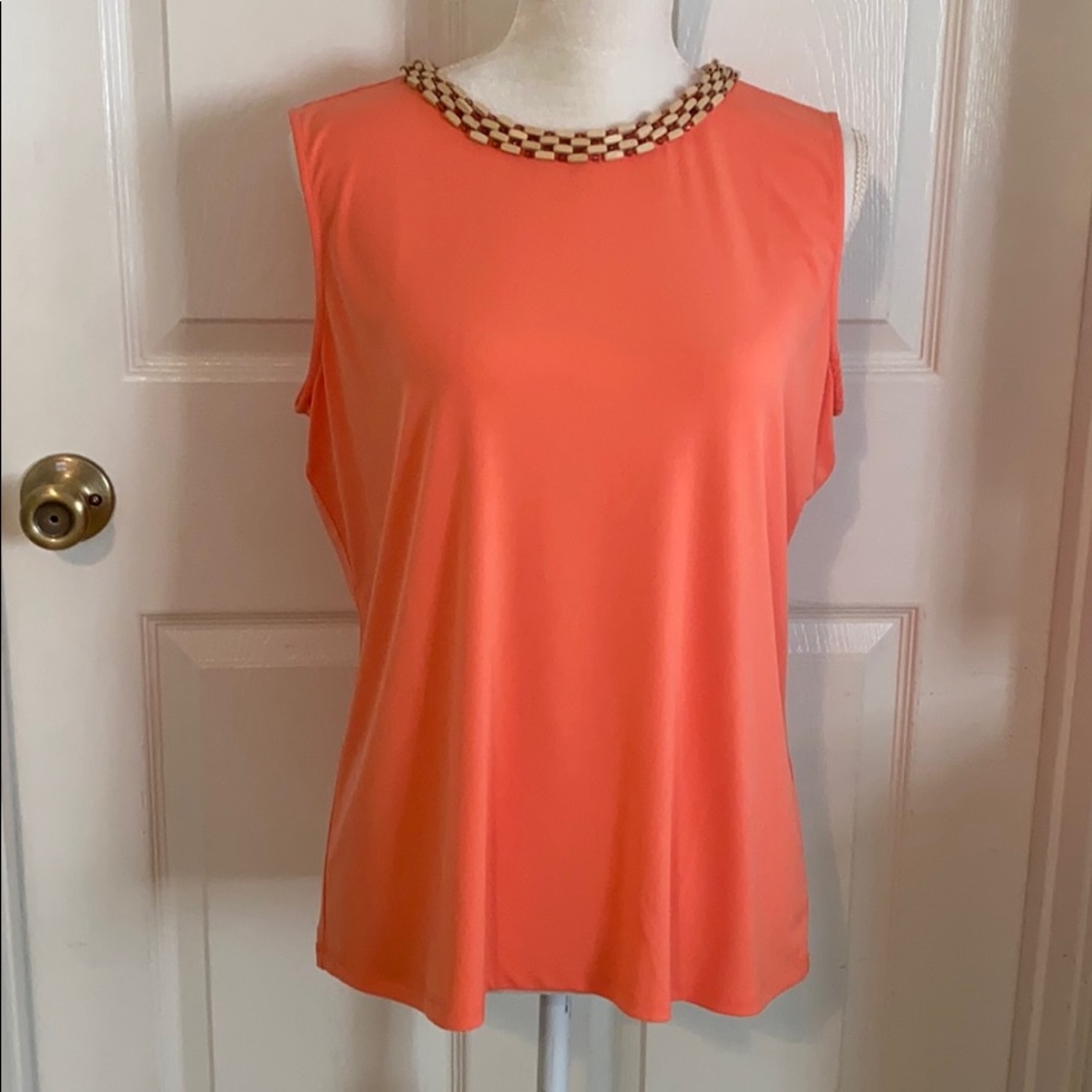 Karl Lagerfeld Sleeveless Beaded Neck Coral Top